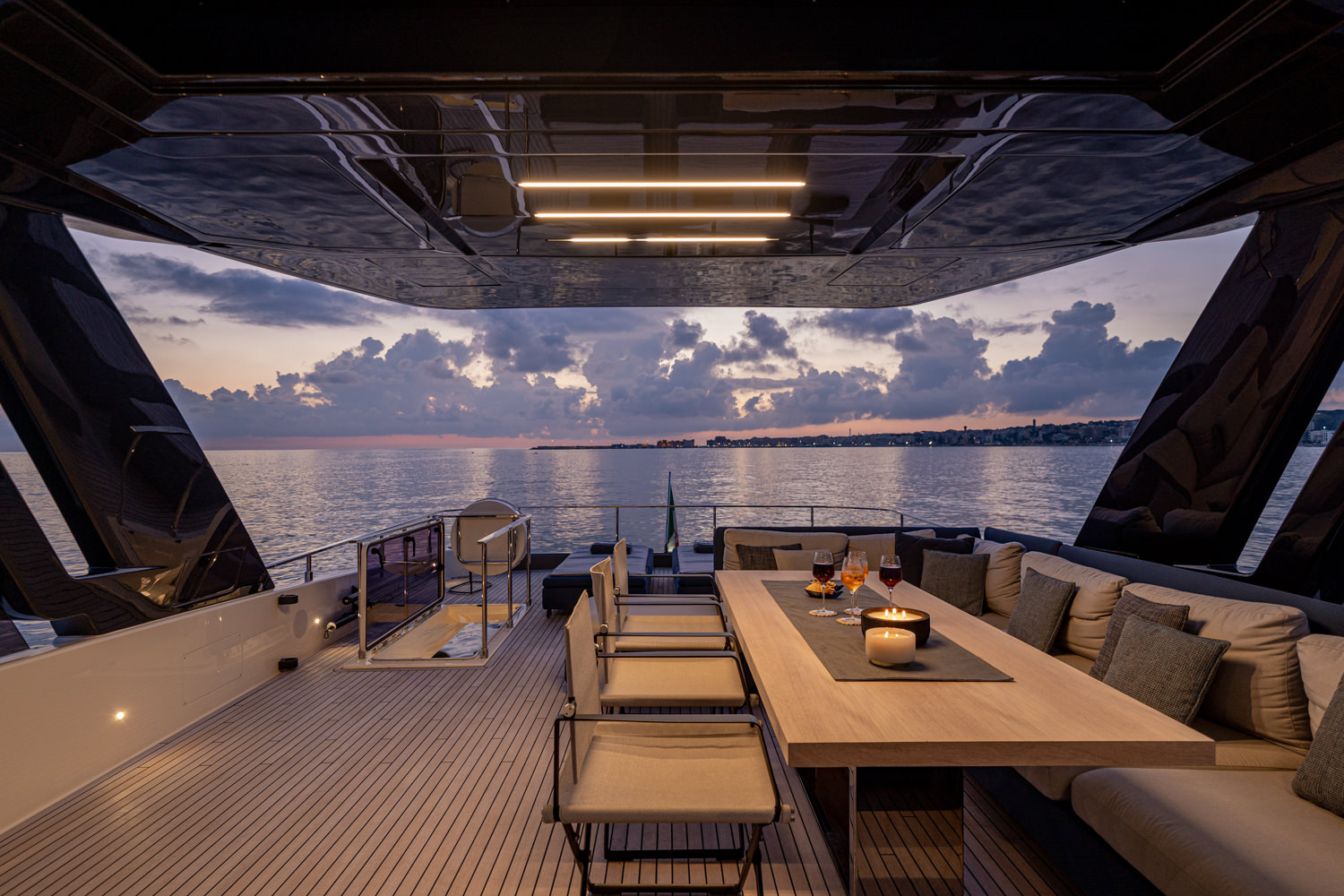 Luxury yacht deck with lounge area captured during a yacht photoshoot in Saint-Tropez
