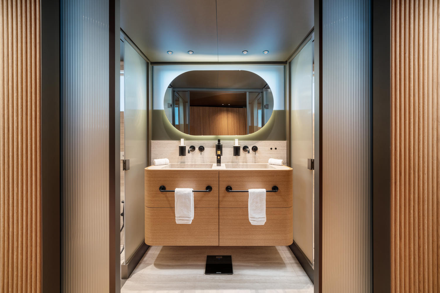 Luxury VIP bathroom with high-end finishes, photographed in Cannes.