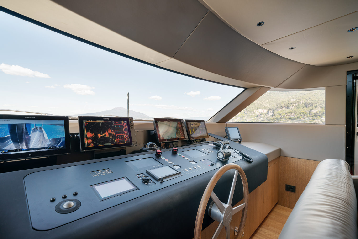 Sanlorenzo yacht bridge with modern design, photographed in Genoa.