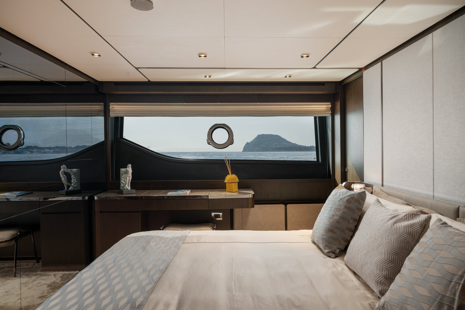 Modern yacht bathroom with sleek design and premium finishes in Antibes