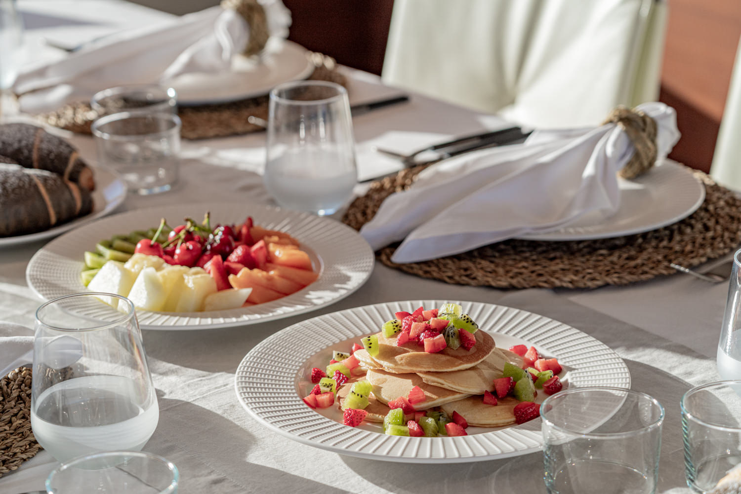 Delicious breakfast served aboard a Ferretti yacht, photographed in Monaco